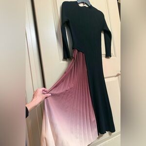 Dalia MacPhee mock neck ribbed knit dress w pleated ombré skirt Medium